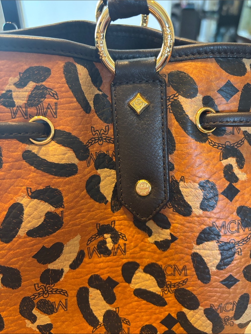 MCM limited Leopard Print Tote Bag in Brown and Black like new condition - Picture 4 of 14